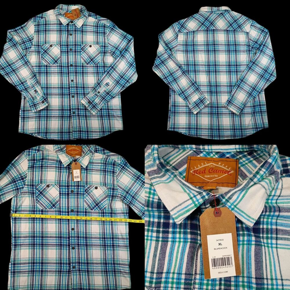 Red Camel Flannel Shirt Men's Size XL White Blue NWT